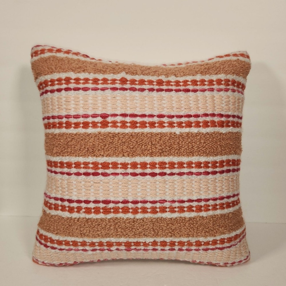 KIRKLANDS Throw Pillow 16" x 16" x 7" Pink Orange Textured Boho Bohemian Summer